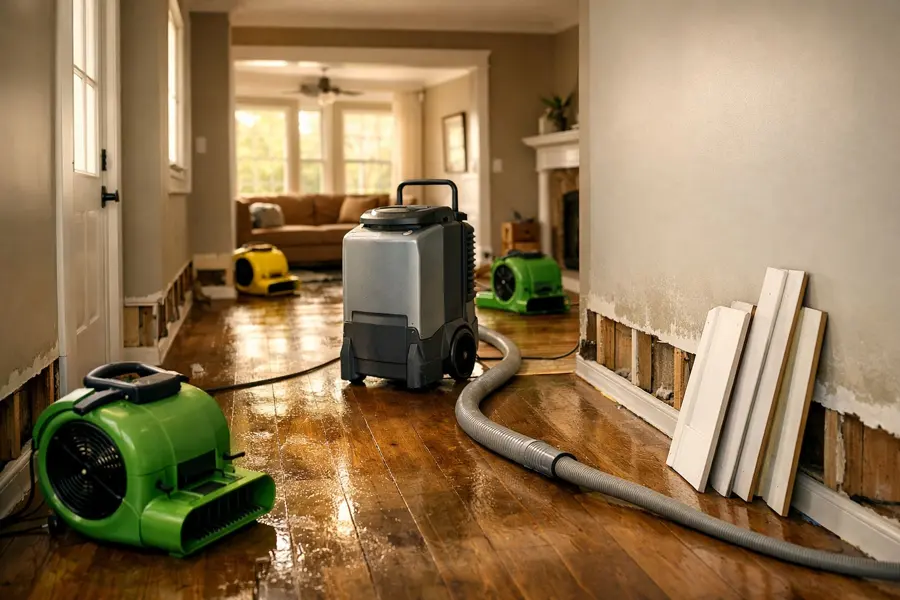Restoration technician drying a floor in a Palmetto, GA home